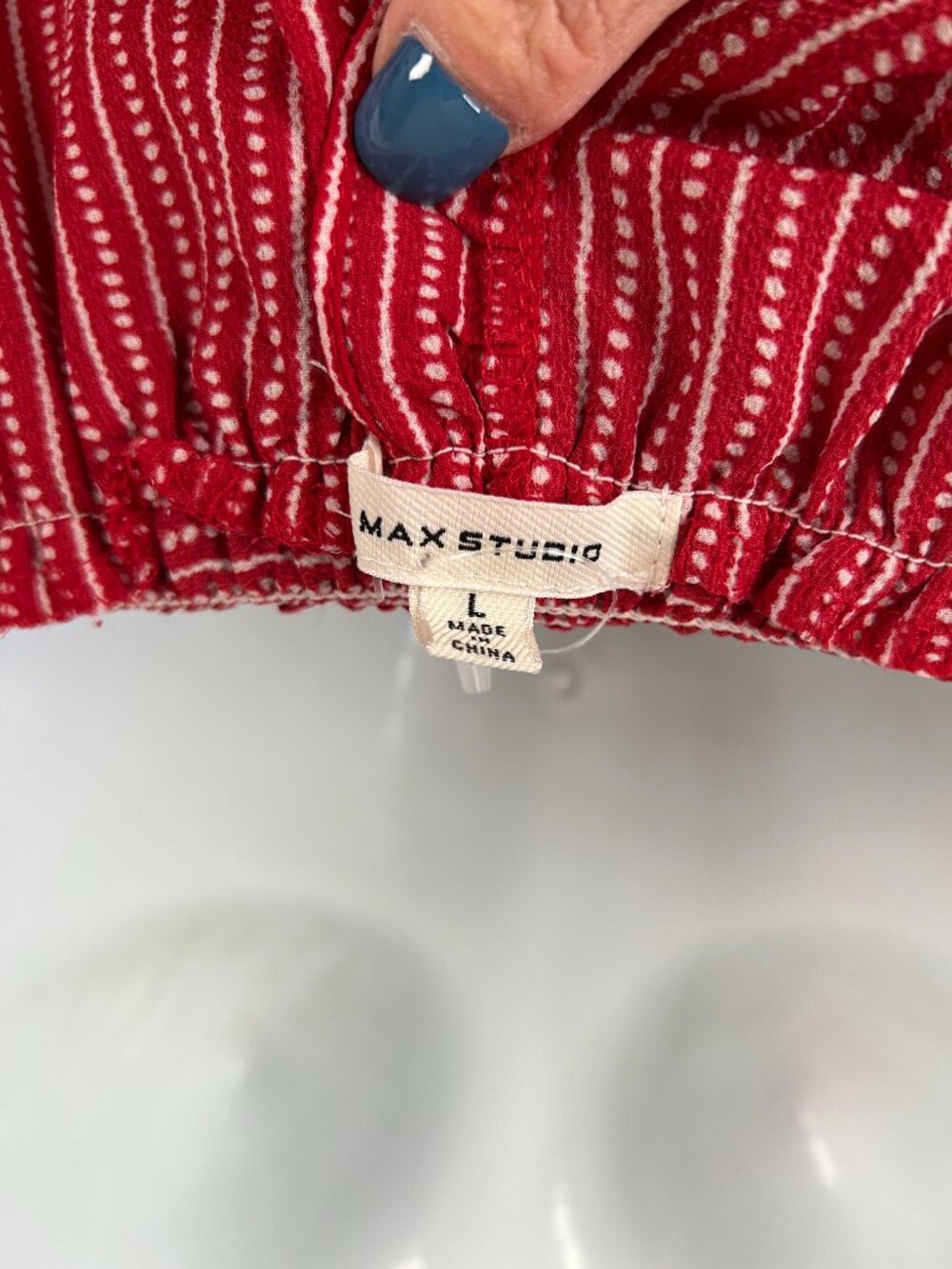 Max Studio Deep V Ruffle Top Red L - Picture 5 of 5